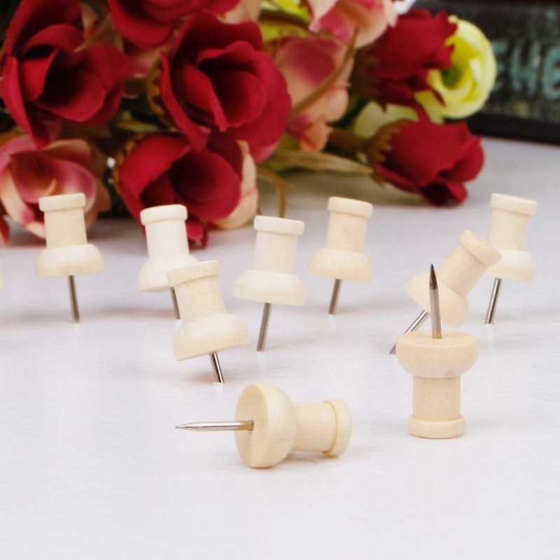 40 Pieces Wooden Push Pins Cork Board Pins Wooden Thumb