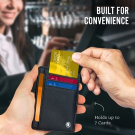 POWR Mens Wallet, Slim RFID Blocking Minimalist Credit Card Holder (Black, Textured), Holds up to 7 Cards and Bank Notes, Ideal for Travel