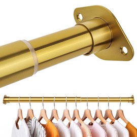 LOMILD Adjustable Closet Rod for Hanging Clothes, 30 to 40 Inches Stainless Steel Rod for Closet Heavy Duty, Gold