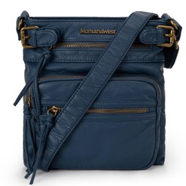 Montana West Crossbody Purse for Women Multi Pocket Bag Ultra Soft Washed Leather Ladies Shoulder Handbags,MWC-201BL