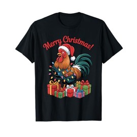 Funny Rooster Santa Hat Animals Lovers Ugly Christmas Pajama T-Shirt