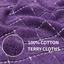 Homaxy 100% Cotton Terry Kitchen Towels(Purple, 13 x 28 inches), Checkered Designed, Soft and Super Absorbent Dish Towels, 12 Pack