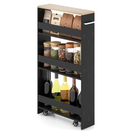 Giantex Kitchen Slim Storage Cart - 4 Tier Rolling Side Storage Cabinet w/Handle, Space Saving, Kitchen Utility Cart Tower Rack for Kitchen Laundry Narrow Places, Black