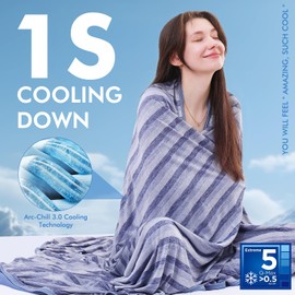 Marchpower Cooling Blanket for Hot Sleepers King Size, Double Sided Arc-Chill Cooling Fabric Q-Max>0.5, Cooling Blanekt for Hot Flashes and Night Sweats, Cool Blanekt Cold Blanket for Summer Blue