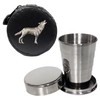 Knight 2oz Collapsible Drinking Cup with Leather Howling Wolf Case