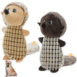 belieonu Crinkle Dog Toys Squeaky Plush Stuffing Cute Puppy Stuffless Tough Rop Pull Toy, Fun Dog Stuffed Animals Durable Chew Set for Small Medium Large Pup (Large, Dark Brown+Brown Squirrel)