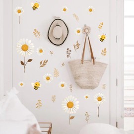 Gostman Bee Wall Decals - Honey Bee Daisy Stickers,Leaves and Flowers for Kids Room, Bedroom, Nursery, Daycare (bee Room Decal)