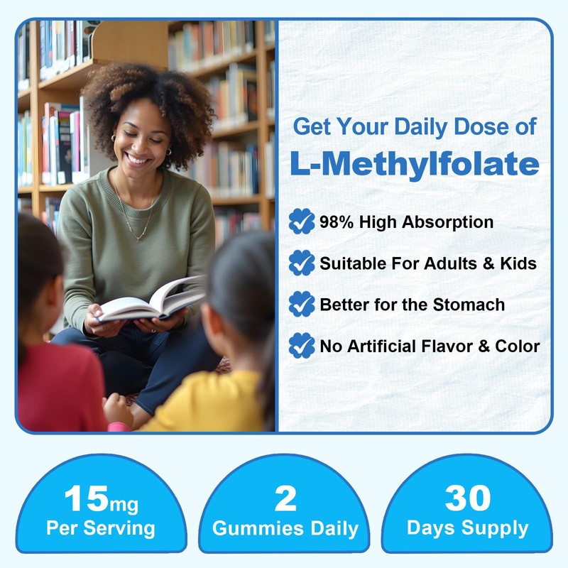 JOVITHEA L-Methylfolate 15mg Gummies with Methyl B12, Folate 5-MTHF Supplement