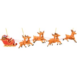 Tree Buddees Large 5 Piece Hand Painted Full Santa's Sleigh and 8 Reindeer Christmas Ornaments Set - 17.5 Inches Long