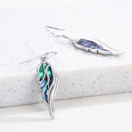 ZIPPICE Angel Wings Dangle Earrings for Women 925 Sterling Silver Abalone Shell Earring Angel Wings Drop Earrings Feather Earrings Jewellery Gifts for Women Girls
