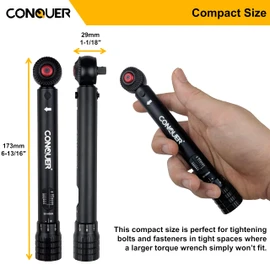 CONQUER Mini Torque Wrench 1/4" Drive, 30-140 in. lbs. – Compact Bike Torque Tool for Carbon Frames, Car & Precision Assembly – Small Torque Wrench with ±4% Accuracy, Quick Release & 72-Tooth Ratchet