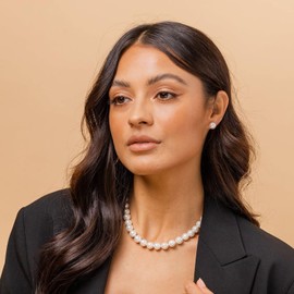 Collar de Perlas Mujer 6MM/8MM Collar y Aretes de Perlas Redondas Elegante, Collar de Perlas para Boda, Collar de Perlas Blancas de 16 a 20 pulgadas, Joyería de Moda, Regalos para Mujer (8MM, 18'')