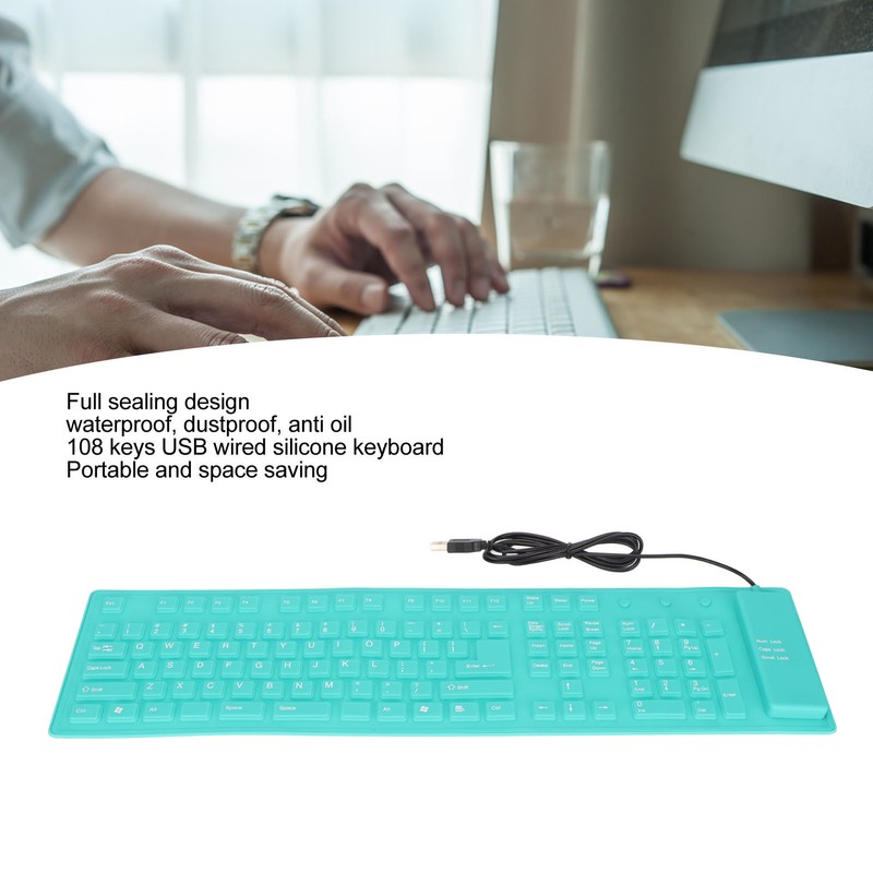 Foldable Silicone Keyboard 108 Keys Silicone Foldable USB Wired Waterproof