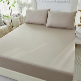 LILYPEACH Solid Fitted Sheet Set, 100% 600 Thread Count Egyptian Cotton Fitted Sheet with Two Pillowcases (Gray, Queen (U.S. Standard))