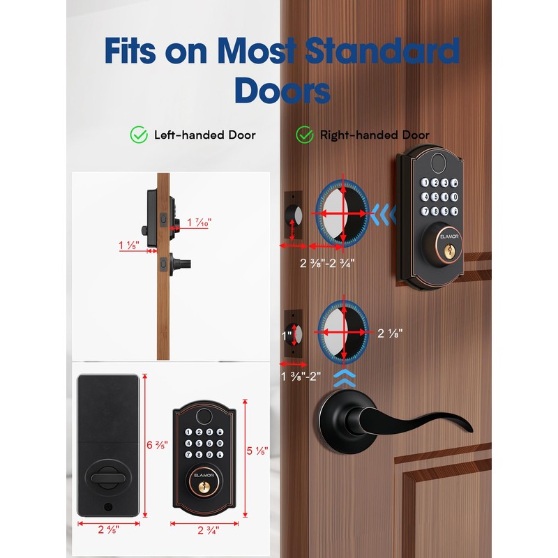 ELAMOR M19 Fingerprint Door Lock with 2 Lever Handles, Keyless