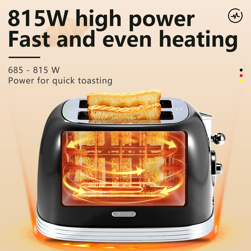Wiltal Toaster 2 Slice, Retro Roaster, Bagel Toaster, With Stainless