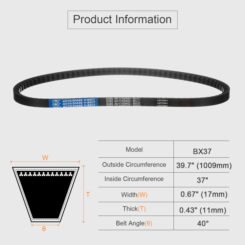 sourcing map BX37 EPDM V-Belt, Raw Edge Cogged Industrial Rubber
