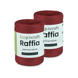 Raffia Paper Yarn Set of 2, Red, Loopncraft, 2 x 100 g, Raffia Yarn, Natural Raffia Ribbon