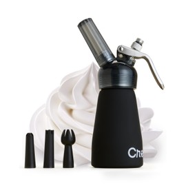 CreamRight Aluminum Whipped Cream Dispenser with Nozzles & Brush | Whipped Cream Maker with Transparent Head | Easy to Use & Clean Whipping Cream Dispenser for Homemade Desserts | Half Pint, Black
