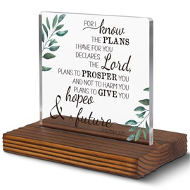 I Know the Plans I Have for You Bible Verses Plaques Jeremiah 29:11 Christian Clear Desk Decorative Sign for Home Office, Inspirational Positive Saying Quotes Signs Gifts for Family Friends EC120