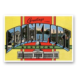 GREETINGS FROM FRANKFORT, KY vintage reprint postcard set of 20 identical postcards. Large Letter Frankfort, Kentucky city name post card pack (ca. 1930's-1940's). Made in USA.