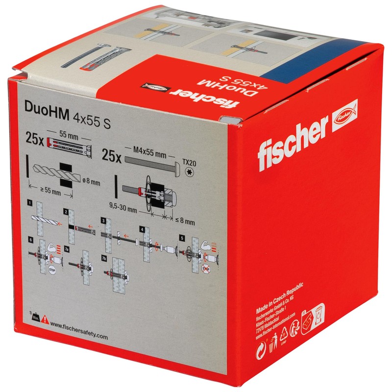 fischer DuoHM 4 x 55 S TX Cavity Dowels with