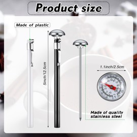 Xuhal 6 Pcs Stainless Steel Kitchen Thermometer with 5 Inch Long Stem 1 Inch Dial Thermometer Milk Frothing Food for Oven Probe Meat Grill BBQ Cooking Chocolate Water(Black, Red, White)