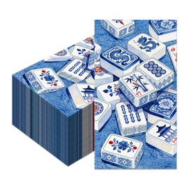 40 Pcs Mahjong Guest Paper Napkins 4.5 x 8 Inch Blue Chinoiserie Disposable Hand Towels Decorative Chinese Traditional Mahjong Pattern Napkins for Wedding Bridal Shower Birthday Holiday Party Table
