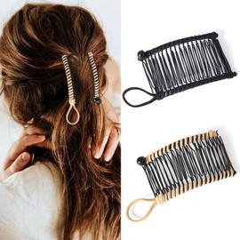 Bartosi 2Pcs Banana Hair Clip Stretchy Banana Hair Combs Ponytails Double Comb Decorative Accessories Magic Elastic Hair Barrettes for Thick Curly Hair Hairpins Combs for Women and Girls