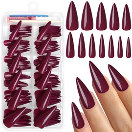 Bellelfin 120Pcs Stiletto Press on Nails, Dark Purple Stiletto Fake Nails Glossy Long Acrylic Nails Press ons Solid Color Full Cover False Nails for Women Girls