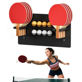 Artibear Ping Pong Paddle Holder, Wall Mounted Metal Magnetic Table Tennis Storage Rack Holds 8 Paddle & 8 Ball, Racket Display Organizer for Game Room, Garage, Sports Equipment Room, Home