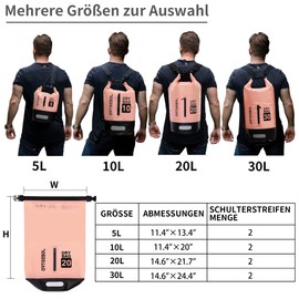 arteesol 5 L/10 L/20 L/30 L Waterproof Dry Bag/Dry Sack with Long Adjustable Shoulder Straps for Kayaking & Canoeing Trips, Fishing, Rafting, Swimming & Snowboarding