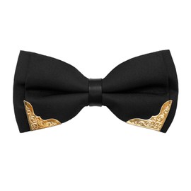 Gsyziux Bow Ties For Men, Adjustable Pre-Tied Mens Bowtie Metal Gold Bowties for Tuxedos Wedding Party Prom Business (Black)