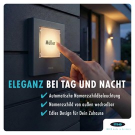 m-e Bell Push KTF-1 Anthracite Wired 1-Family House Doorbell Front Door Surface-Mounted with Automatic Lighting & Name Plate Door Bell Outside Bell Plate Bell Button Outside