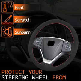 SUNBREATH Compatible with Hand Sewn Steering Wheel Cover for Honda CRV 2012-2015 Non-Slip Breathable Microfiber Leather Steering Wheel Protector