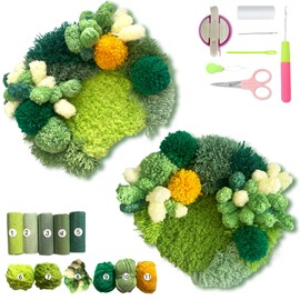 msamiagfn Latch Hook Kits for Adults Beginners with 3D Moss Design Coasters, 2 Pack - DIY Craft Hobbies for Women