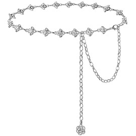 YooAi Chain Belt Rhinestone Waist Chain Metal Body Chain for Dress Silver 105cm