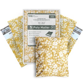 12x15.5 Poly Mailer Envelopes 100 Pcs Large-Sized Colored Designer Shipping Bags For Clothing Cute Mailers Unpadded Self-Sealing Packaging Recyclable Eco-Friendly (Yellow Floral) Mini Wander