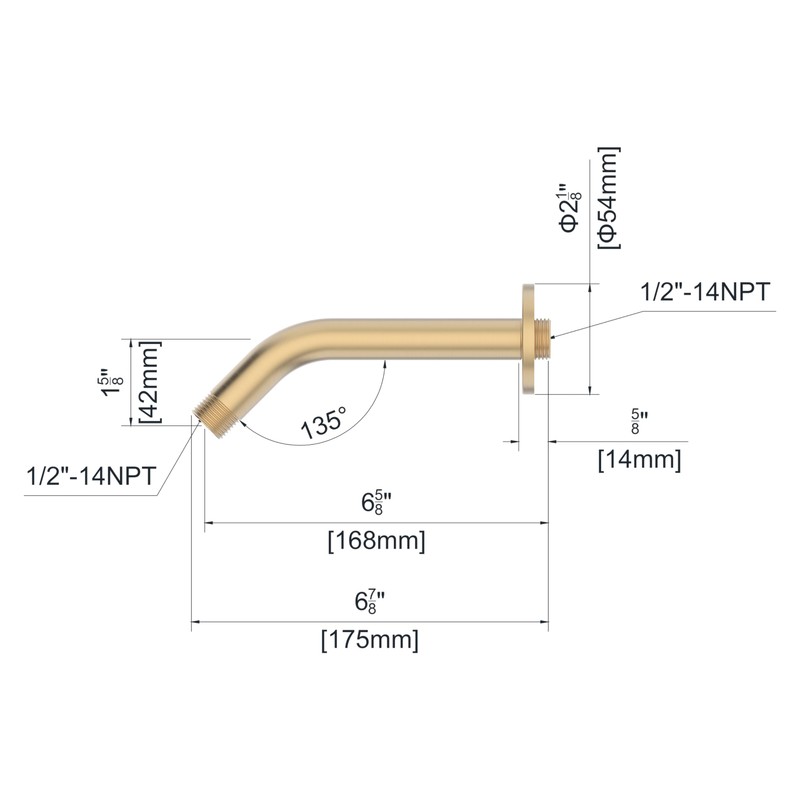 Derengge Shower Arm with Flange,6.5 Inch Brushed Gold Wall Mount
