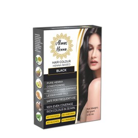AL HASNAYN ENTERPRISES Almas Henna 80 GRAM Hair Color, 100% Organic Henna Powder Infused with Goodness of Herbs, Natural Henna Hair Dye For Soft Shiny Hair, Black, 2.82 OUNCE