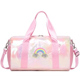 Glitter Dance Bag for Children Girls Ballet Bag Small School Bag Shoulder Bags Kids Sports Bag Gym Bag Small Children's Travel Bag with Waterproof Bag, Laser Pink, Children's luggage