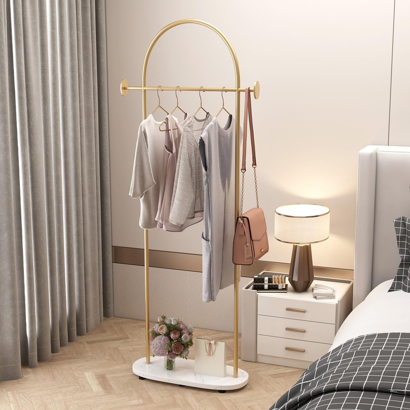 Gold Clothing Rack, Modern Clothes Rack with Shelf, Heavy Duty