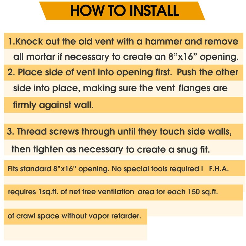8" x 16" Automatic Foundation Vent for Ventilating Crawl Space