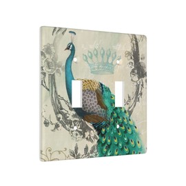 Vintage Peacock Light Switch Cover 2-Gang,Double Toggle Decorative Wall Plate Switch Wallplate Cover,Size 4.50" X 4.50"