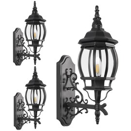 LamQee Outdoor Wall Lantern Sconce, Matte Black Exterior Porch Light Wall Mount, Aluminum Outside Lantern Lighting Fixtures Outdoor Wall Sconce Lighting for House Patio Garage Front Door, 3 Pack