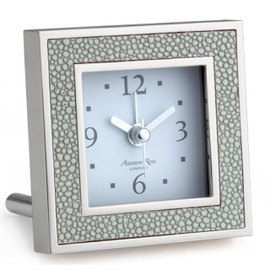 Addison Ross Battery Alarm Clock – Silent Sweep – Compact & Stylish – Alarm Clock Bedside – Velvet-Backed Design/Home & Office Decor – Grey Shagreen