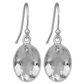 I-be, Rock Crystal Faceted Gemstone Earrings Oval 925 Silver Total Length 3.3 cm in Gift Box 390722 g S, Sterling Silver, rock crystal