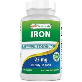 Best Naturals Best Naturals Iron Supplement (Iron Bisglycinate) - 25mg - 180 Tablets - Gentle of Stomach - Non-Constipating