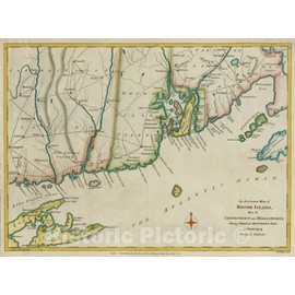Historical Map, 1780 an Accurate map of Rhode Island, Part of Connecticut and Massachusets, shewing Admiral Arbuthnot's Station in Blocking up Admiral Ternay, Vintage Wall Art : 30in x 24in