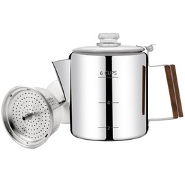Vaolvpant No Coating 6 Cup Percolator Coffee Pot 304 Stainless Steel Moka Pot Stovetop Espresso Maker Italian Greca Cuban Machine 1000ml 33.8oz Suitable for Gas Induction Stovetop Camping Kettle